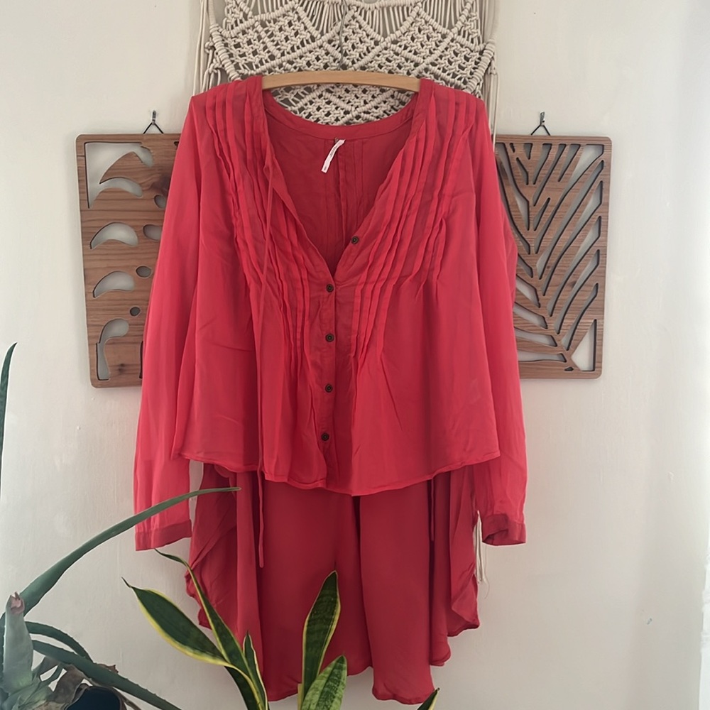 Free People Coral Sisters Of The Moon Boho Blouse Small